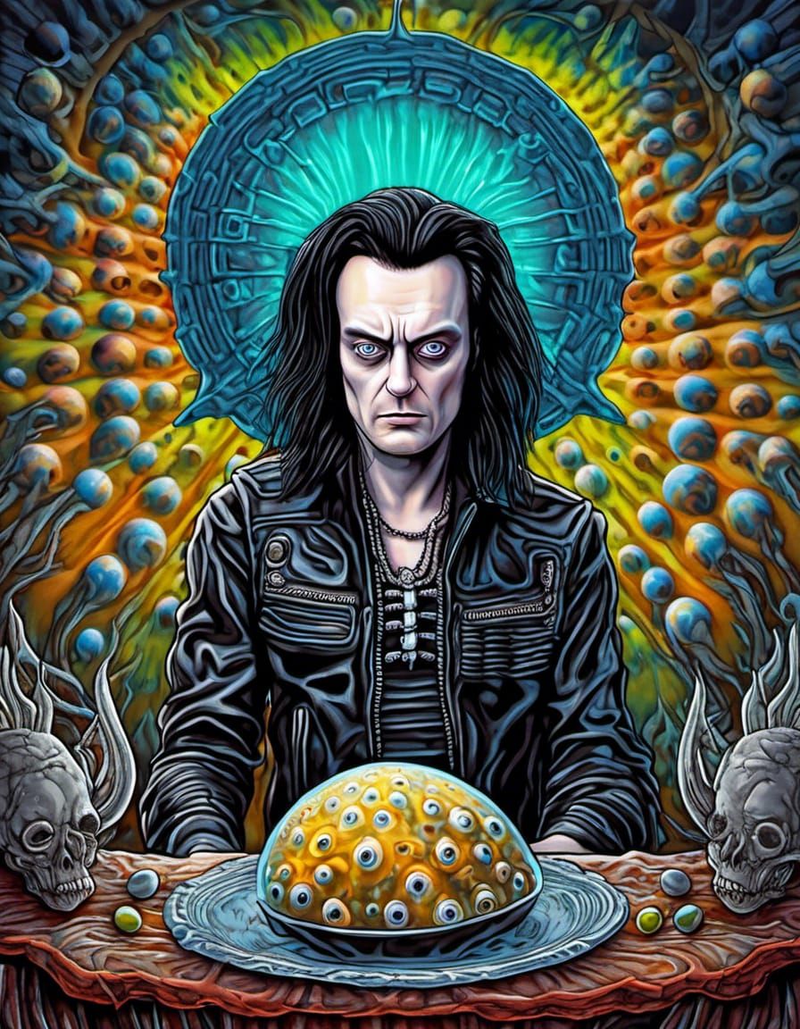 Psychedelic Alien Queen Guarding Eggs on Spaceship