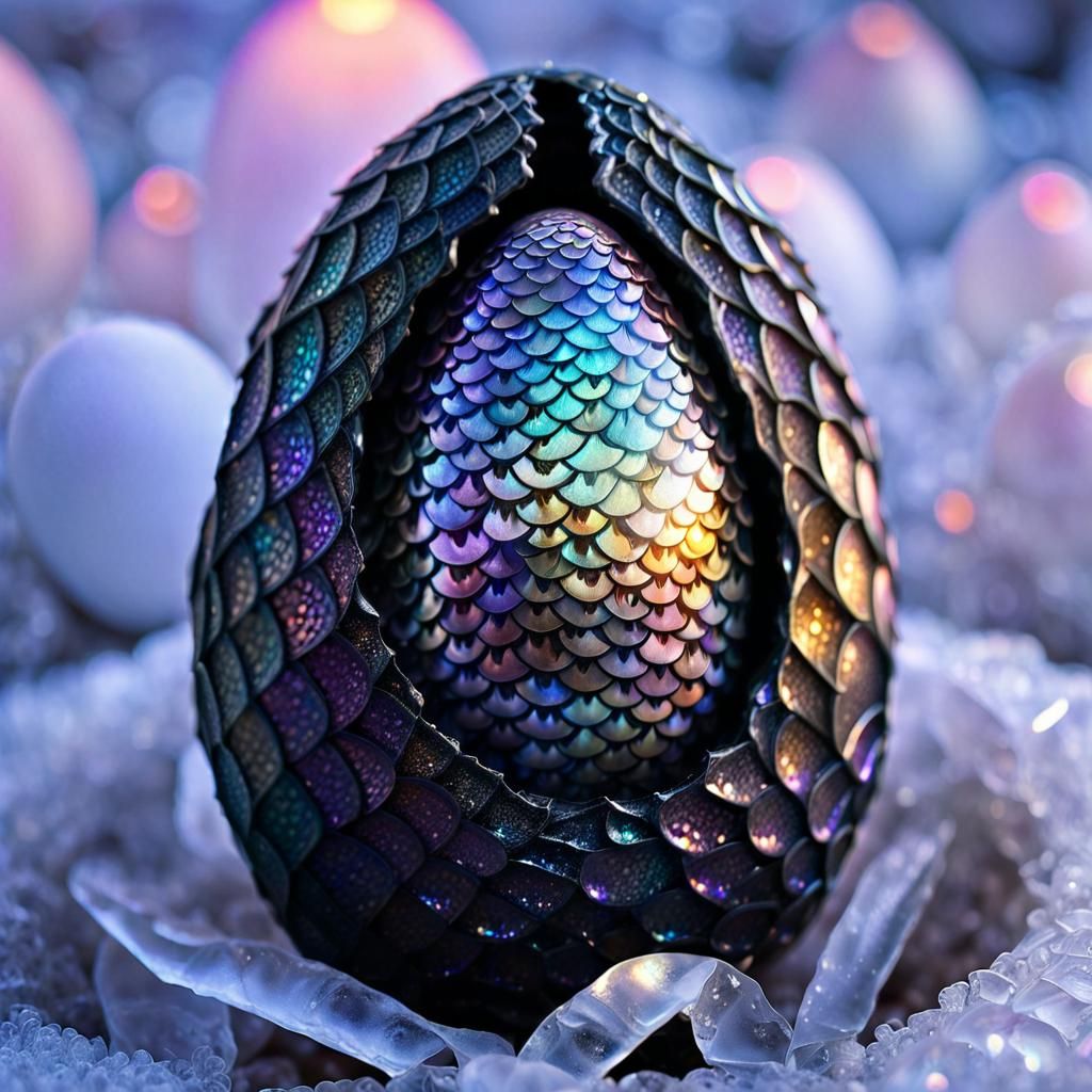 Icy Dragon Egg Nest in a Hyperrealistic Style