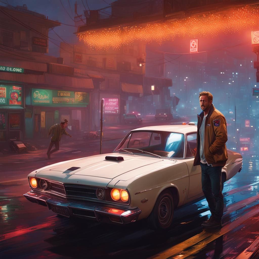 Ryan Gosling Watercolor Illustration in Cozy Room