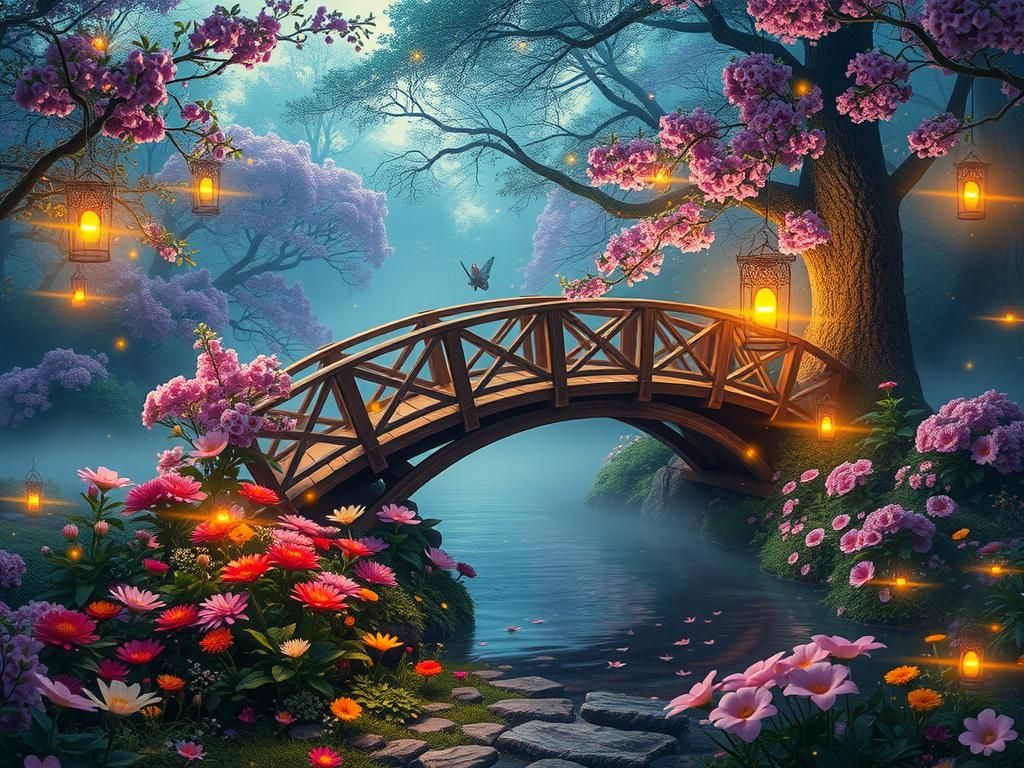 Enchanted Woodland Bridge with Magical Pixies