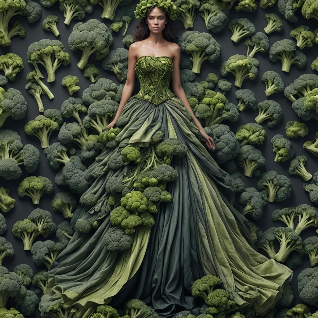 Broccoli Gown: Fantastical Digital Art in 8k