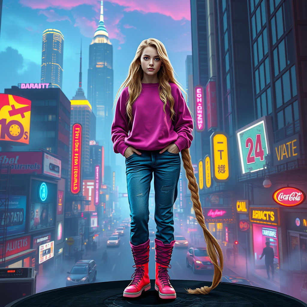 Rapunzel in 1980s Cityscape Concept Art