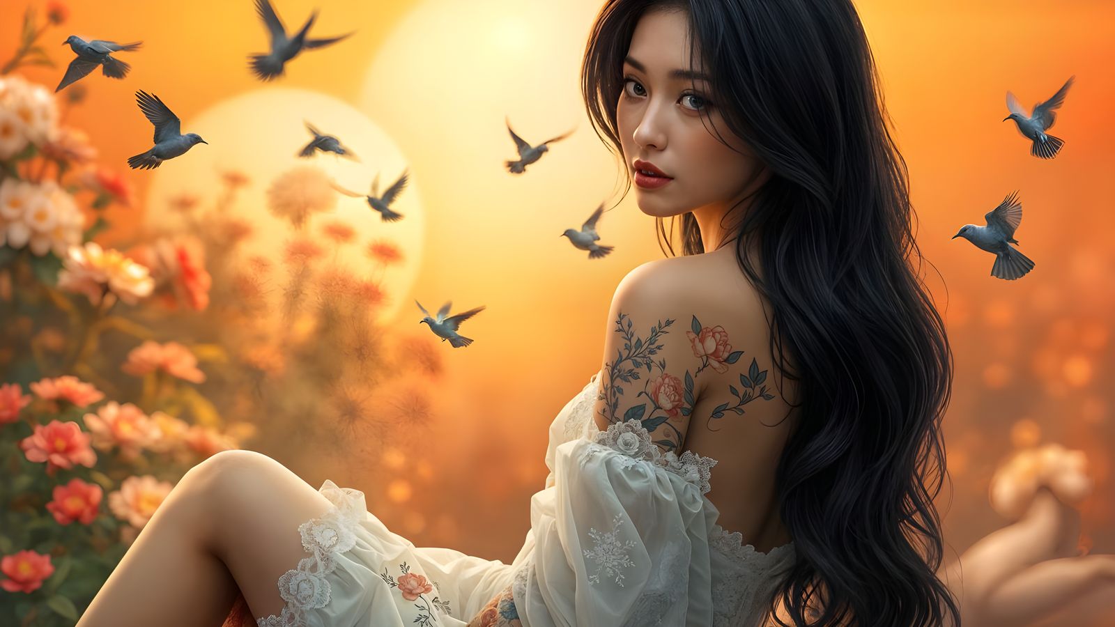 Elegant Woman in Asian-Inspired Fantasy Attire