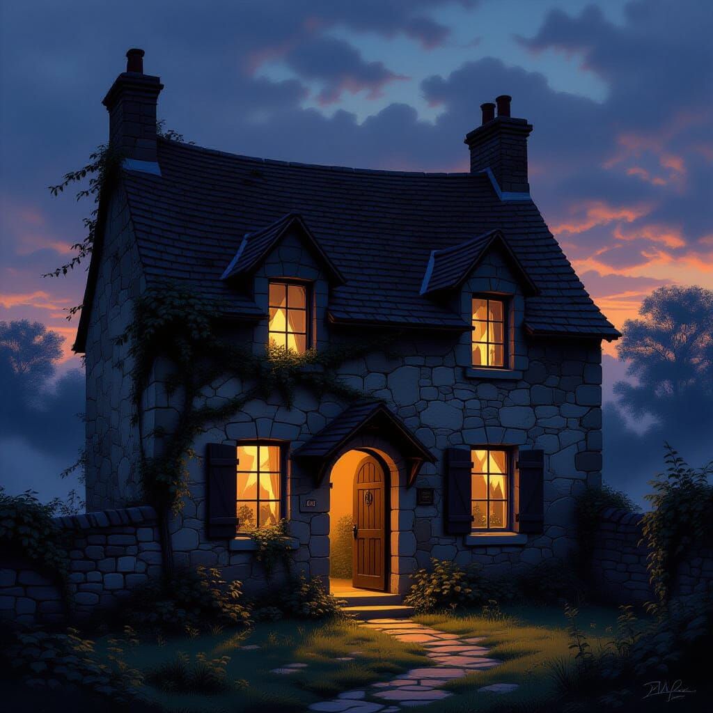 Ancient Stone House at Twilight