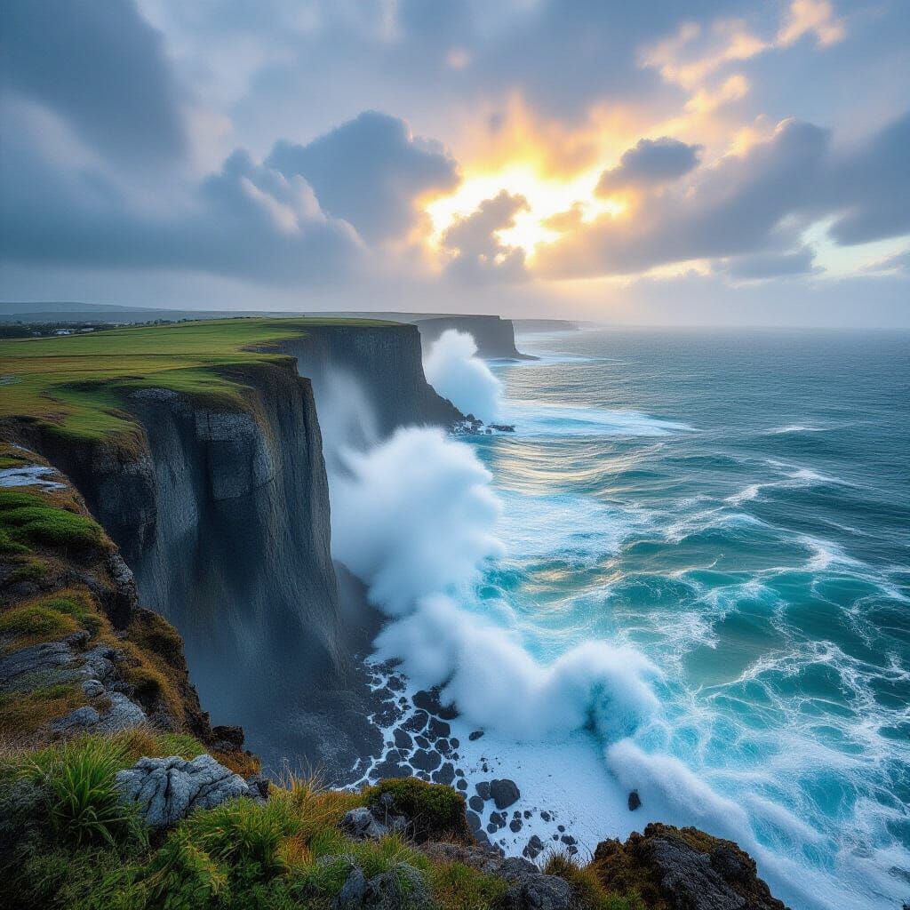 Cliffside Contrasts: Hurricanes Meet Calm Seas