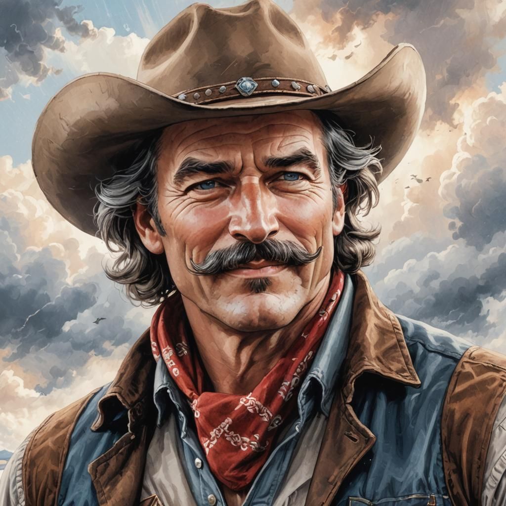 Comic Book Portrait: Smiling Cowboy with Moustache