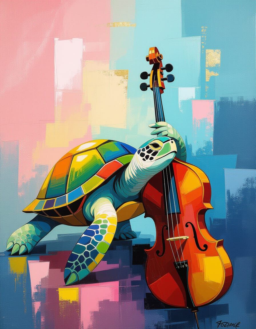 Turtle Jazz Musician in Impressionistic Style