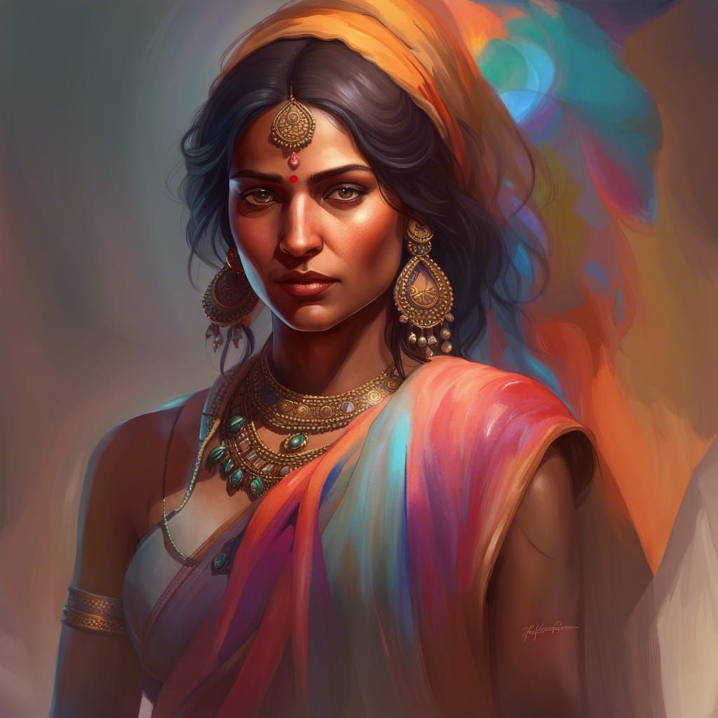 Detailed Portrait of Indian Women in Art Nouveau Style