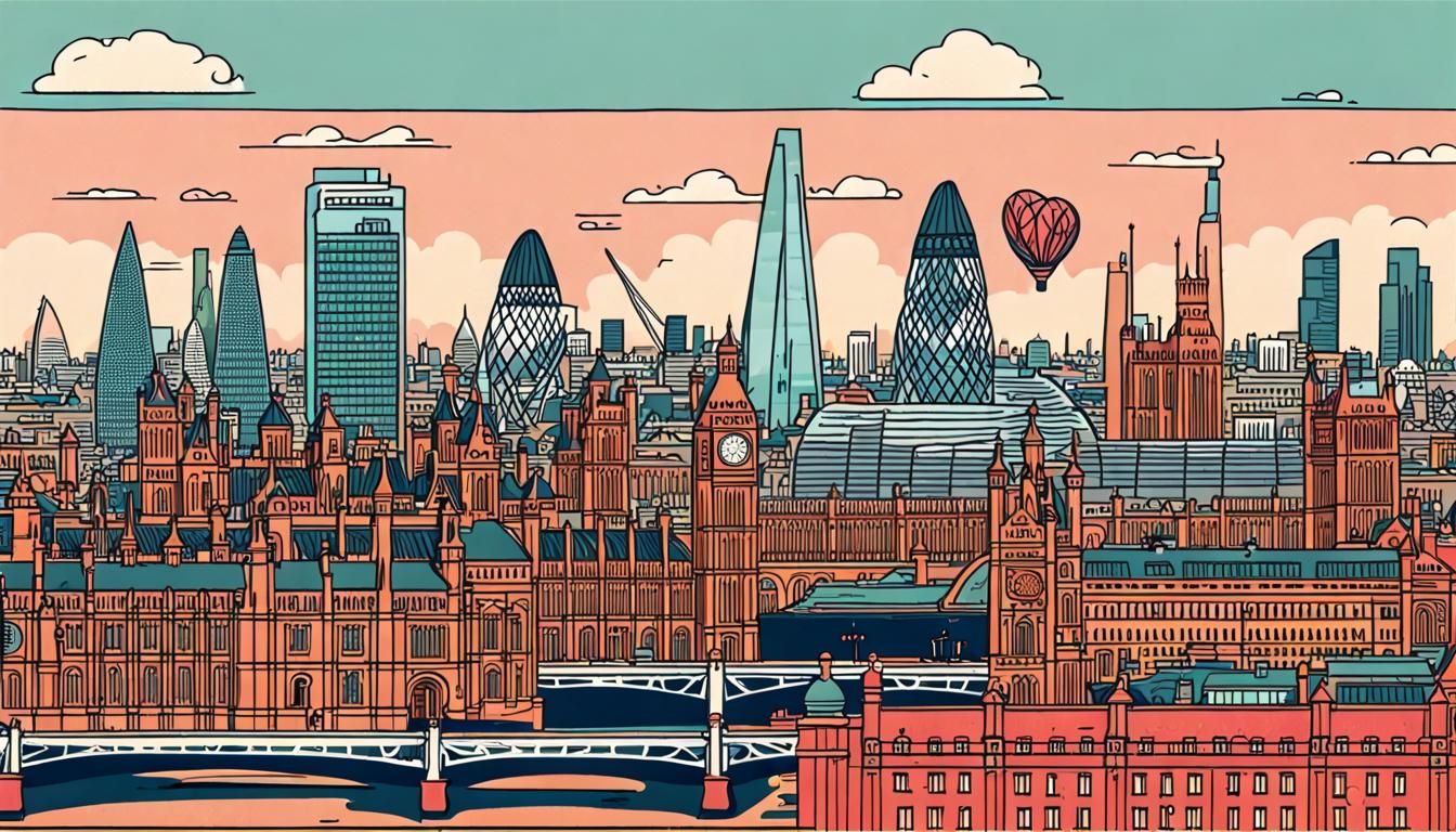 London Skyline in Vibrant Wes Anderson Style
