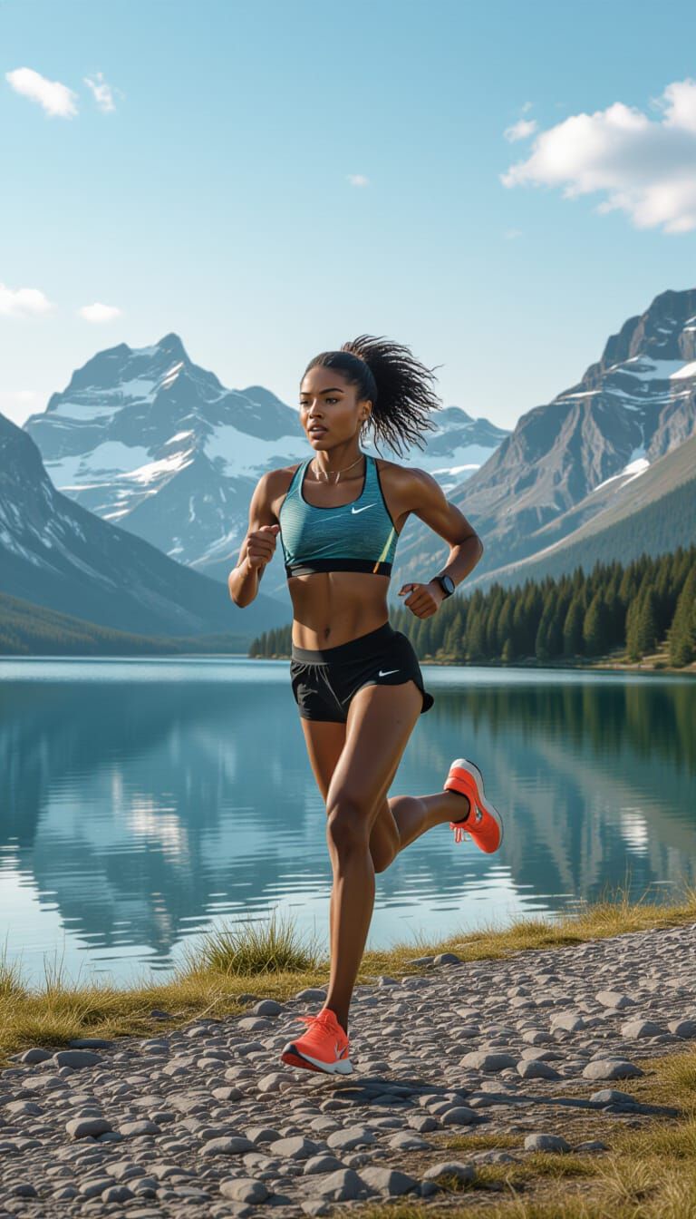 Athlete Sprinting Through Mountain Landscape