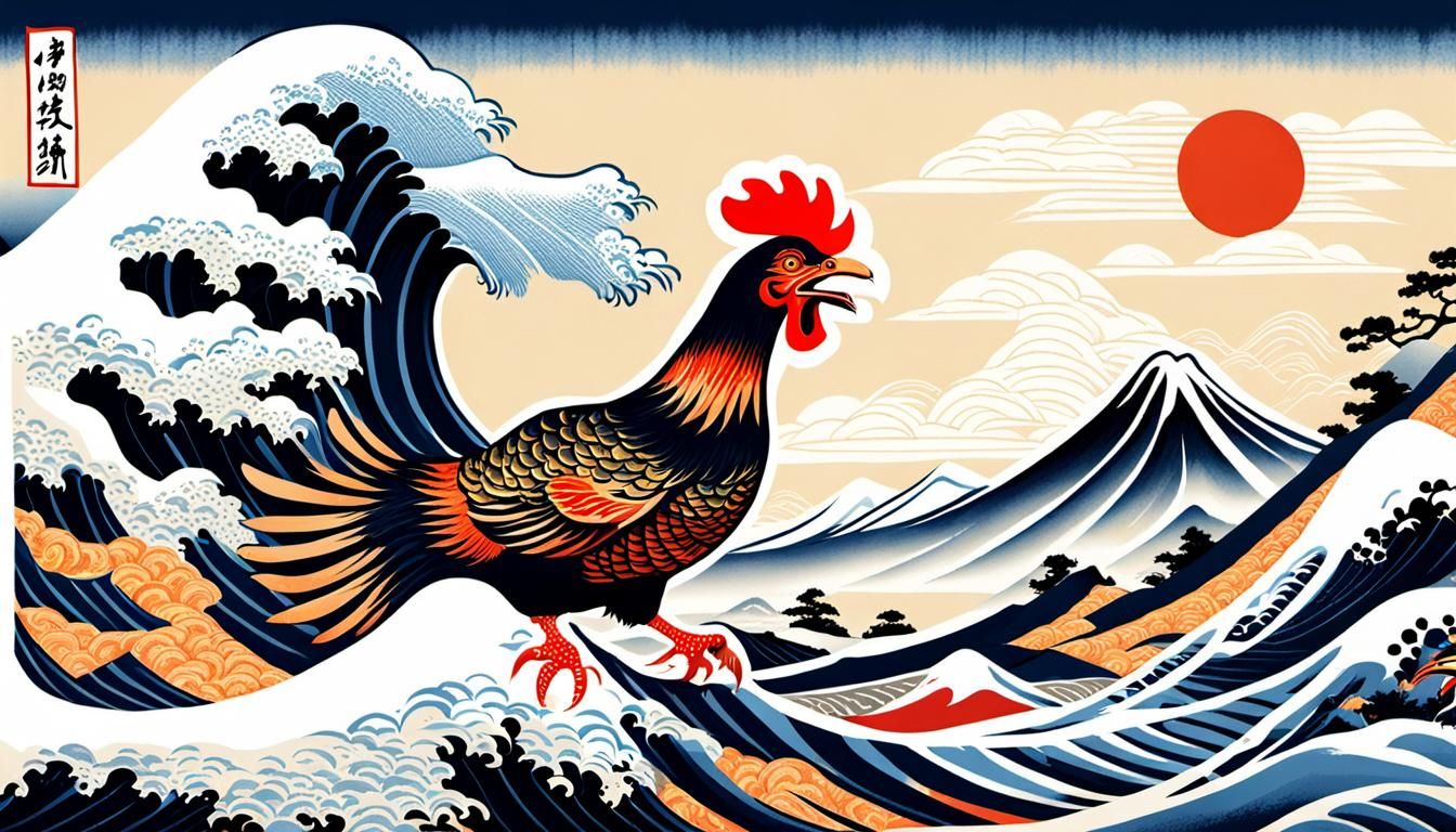 Chicken Screaming in Hokusai Style