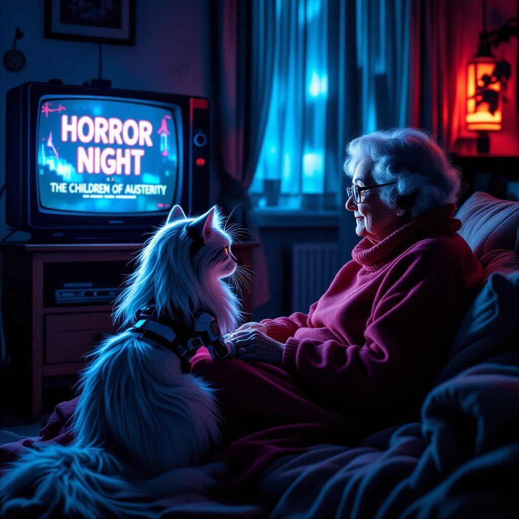 Dystopian Horror Night with Robot Cat