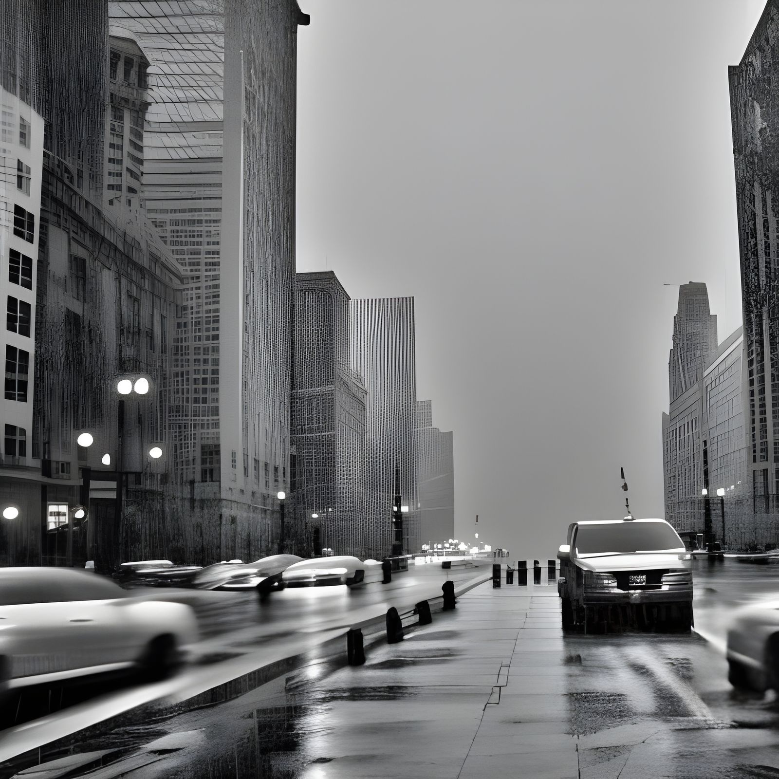Rainy Day in Chicago Under Gray Skies
