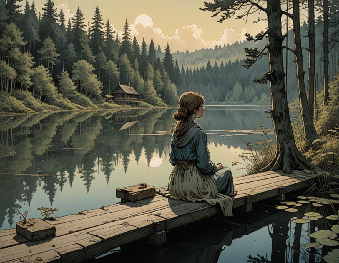 Enchanted Whimsy on a Forest Lake Jetty