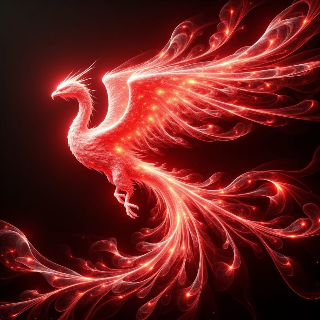 Radiant Phoenix of Red Light in Futuristic Style