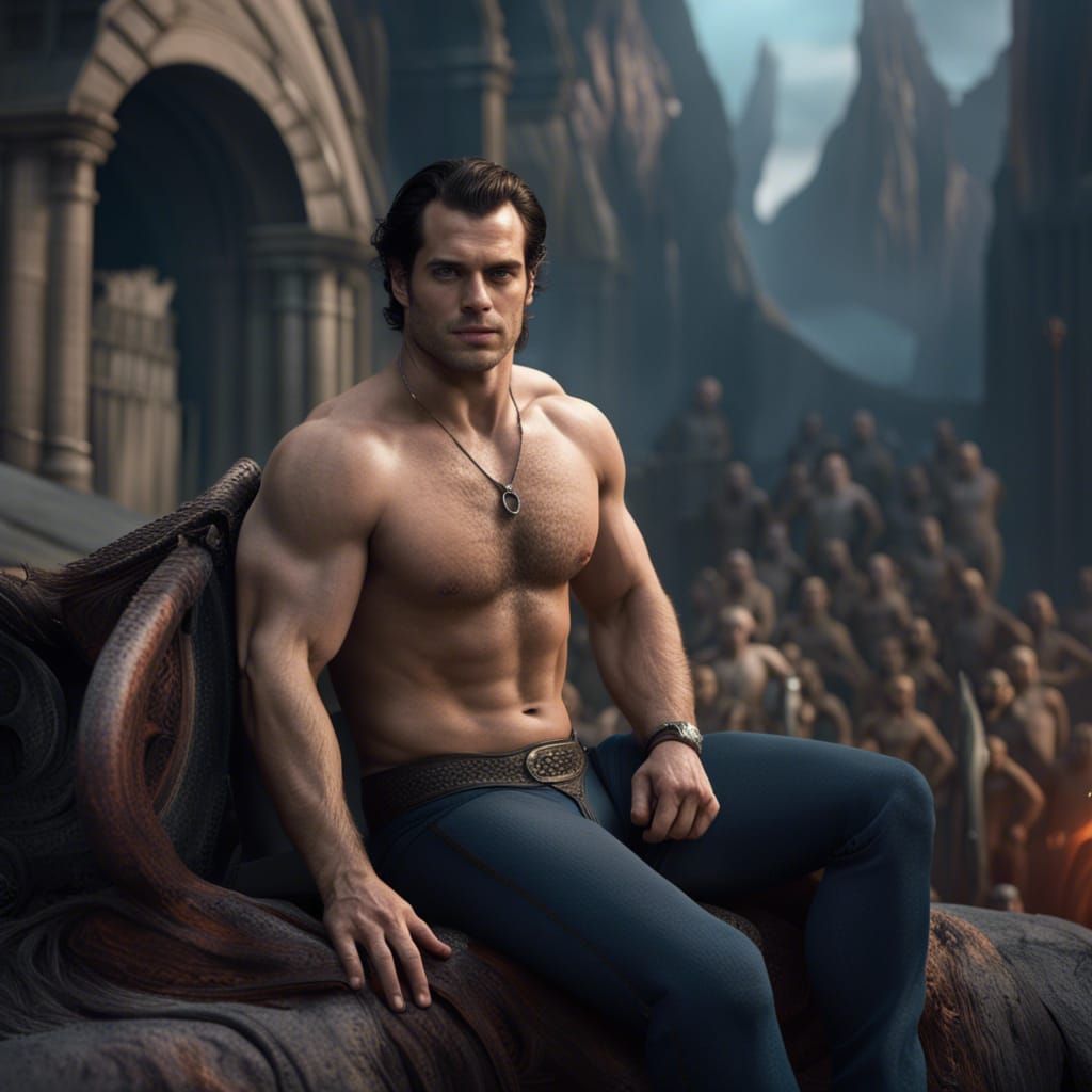 Muscular Man with Hairy Chest in Detailed Digital Painting