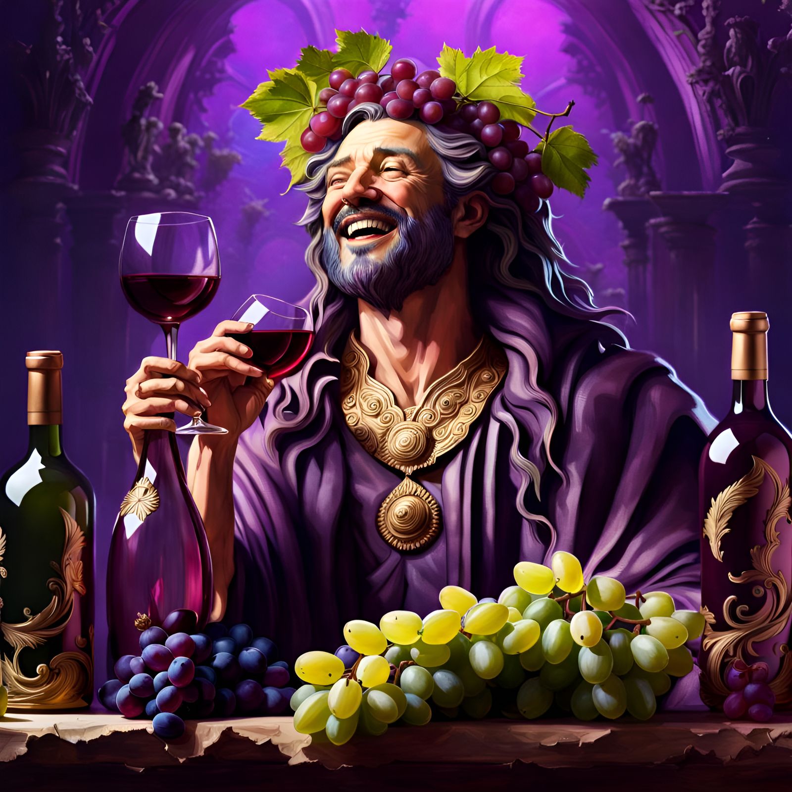 Dionysus, God of Wine, Laughing in Digital Art