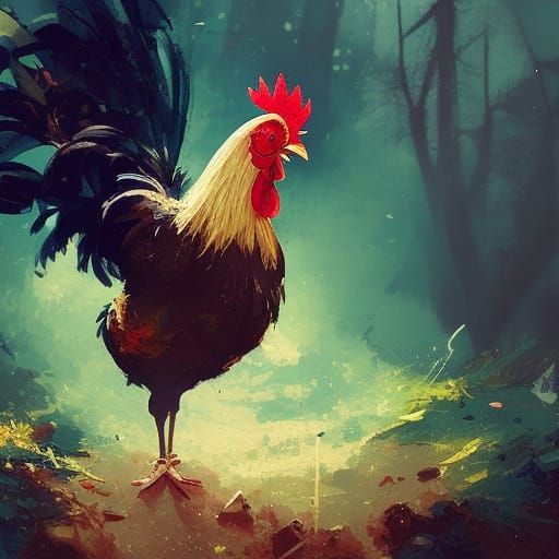 Anthropomorphic Rooster's Epic Quest Through Black Forest