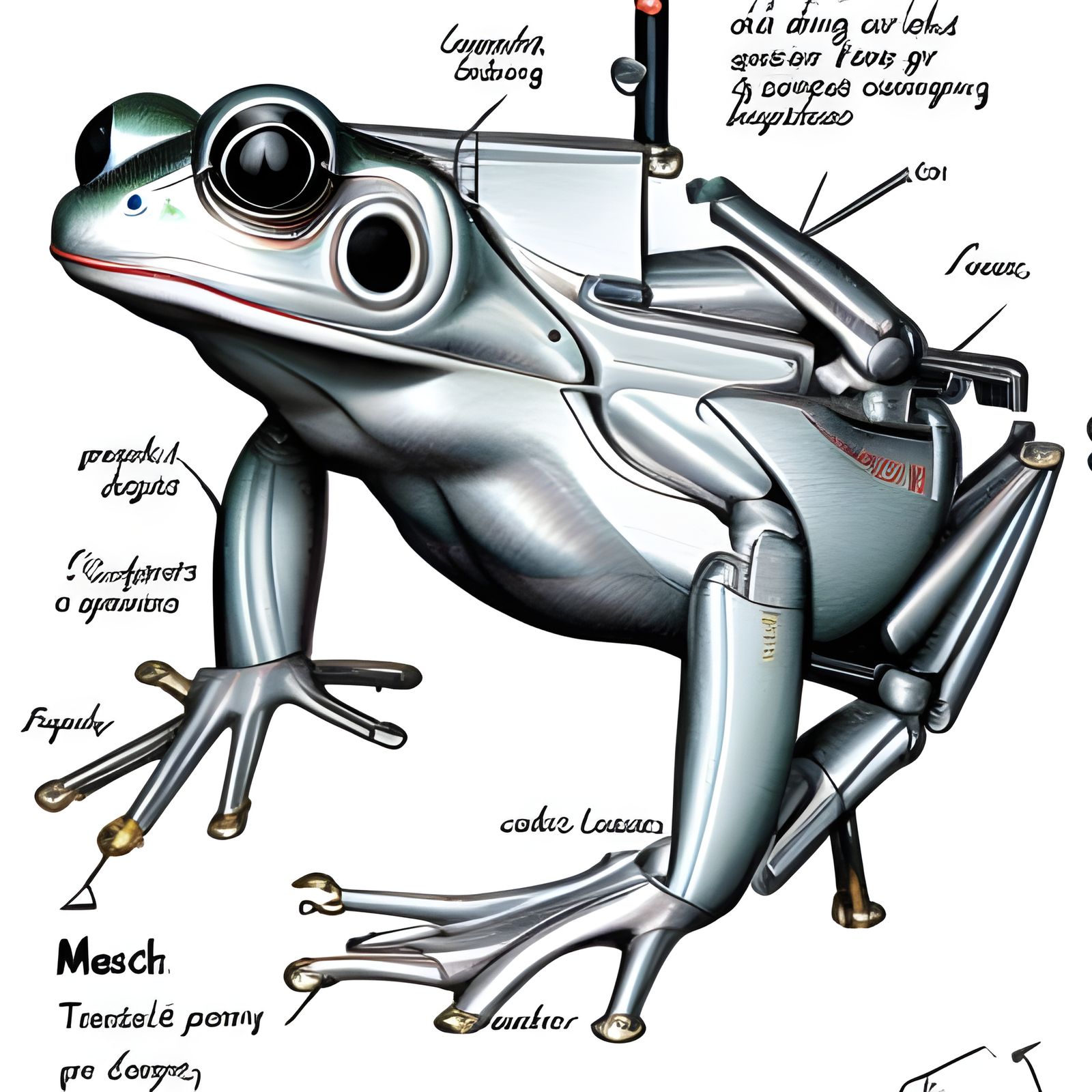 Mechanical Frog: Technical Pencil Drawing