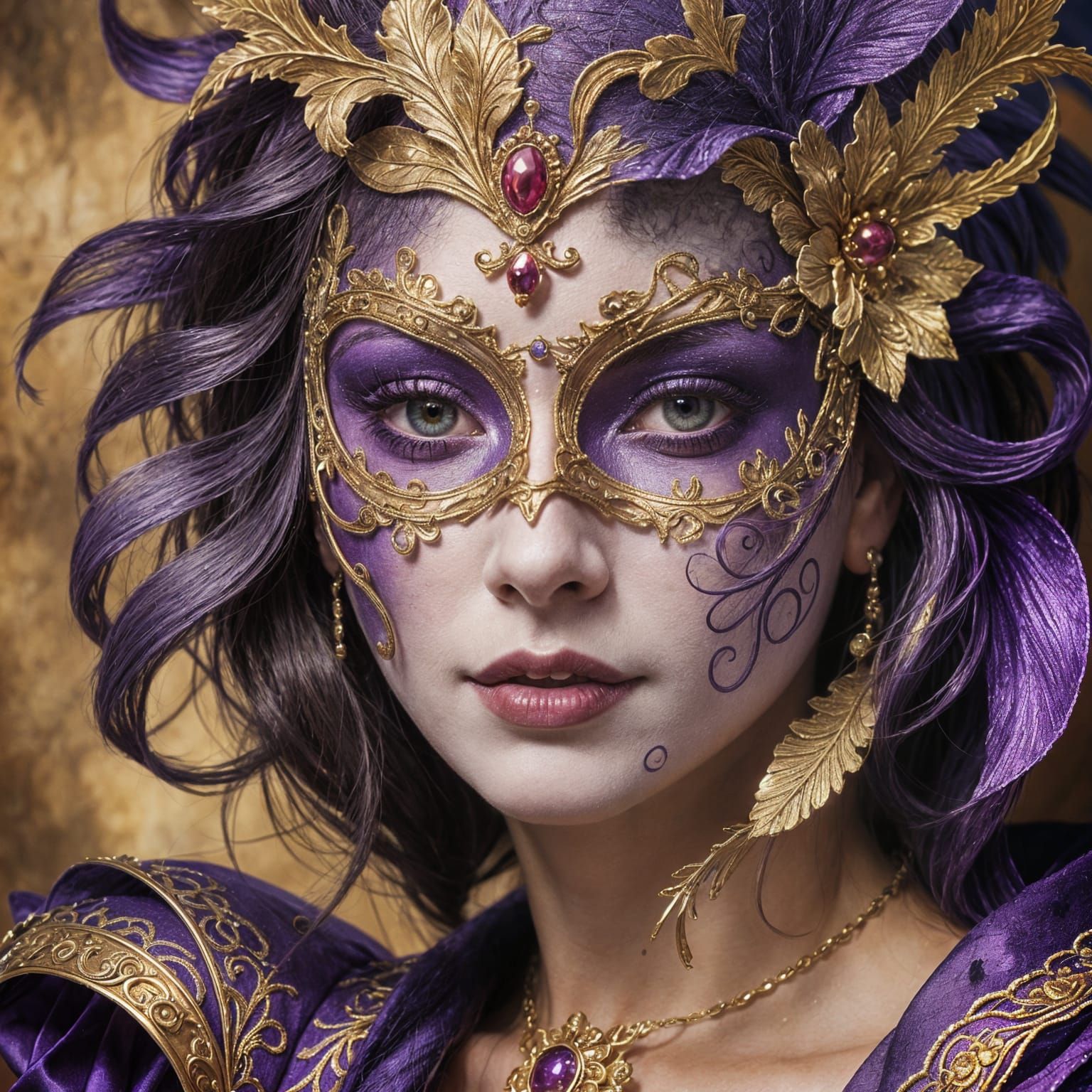 Woman with Purple Venetian Mask Face Painting