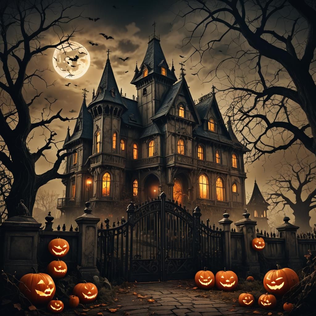 Gothic Mansion at Night: Halloween Matte Painting
