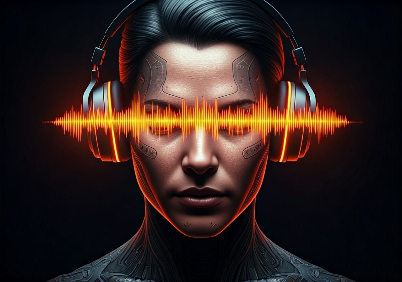 Glowing Cybernetic Portrait in Neon Light