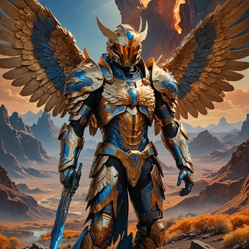 Archangel Michael in Alien Landscape, Fantasy Art