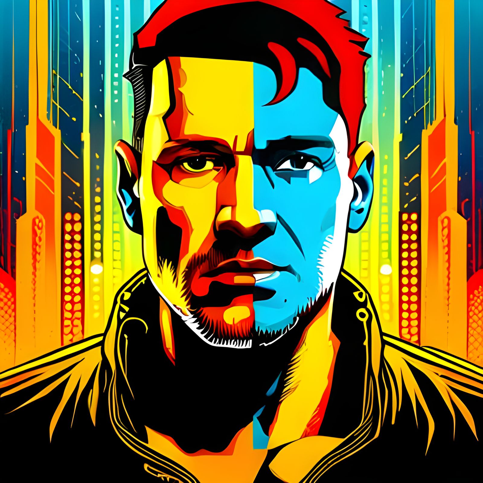 Neon Cyborg Pop Art Screen Print in 8K