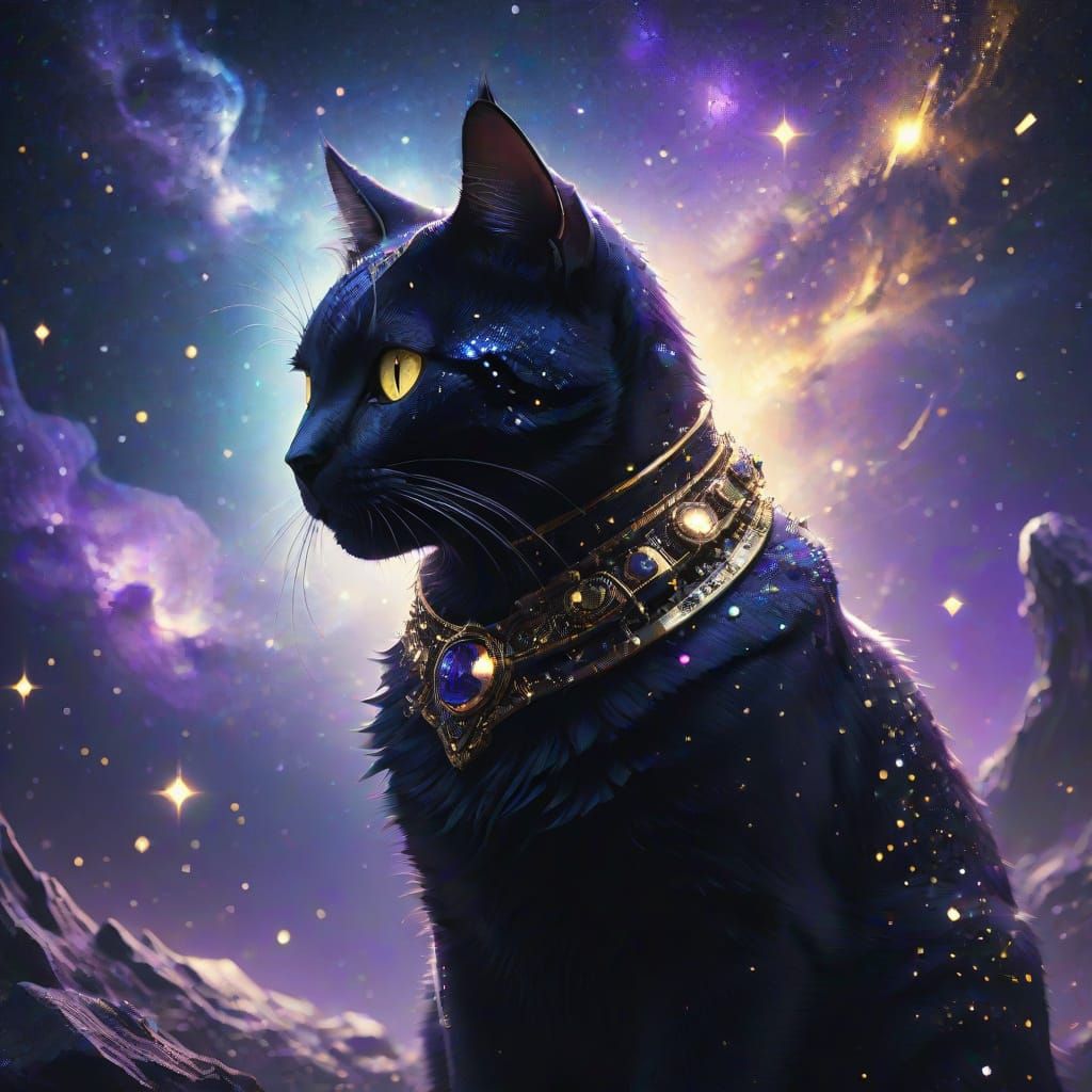 Cosmic Feline Silhouette in Vibrant Galaxy