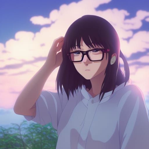 Anime Girl with Glasses in Ghibli Style
