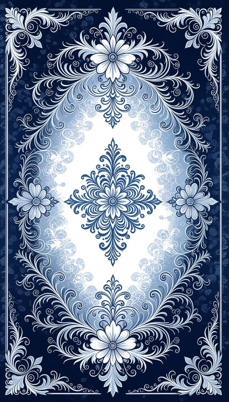 Monochromatic Graphic Artwork With Delicate Ornamental Detai...