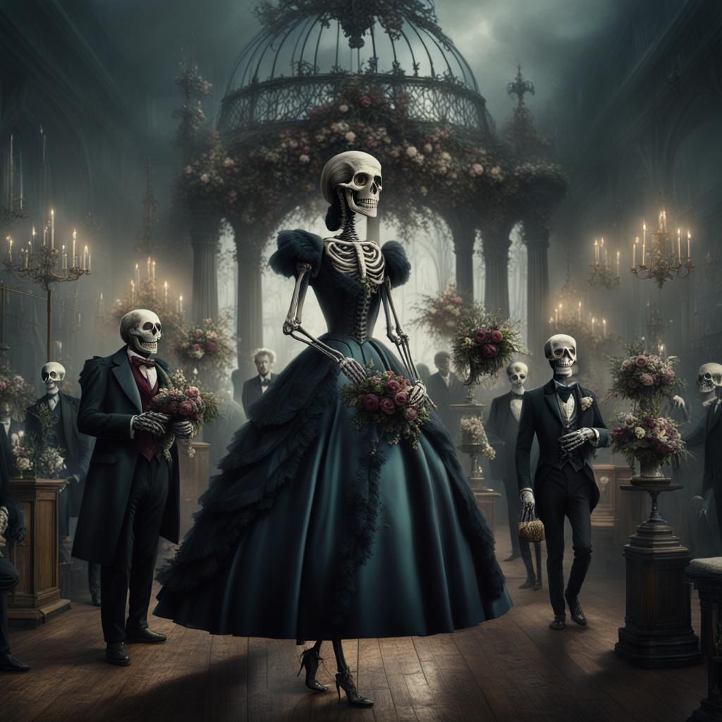 Victorian Skeletons Celebrate Wedding in Dramatic Digital Pa...