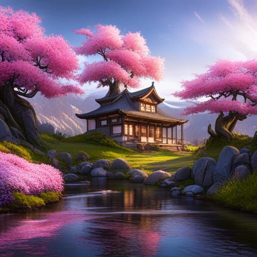 Cherry Blossom Tattoo Design in Detailed Matte Painting
