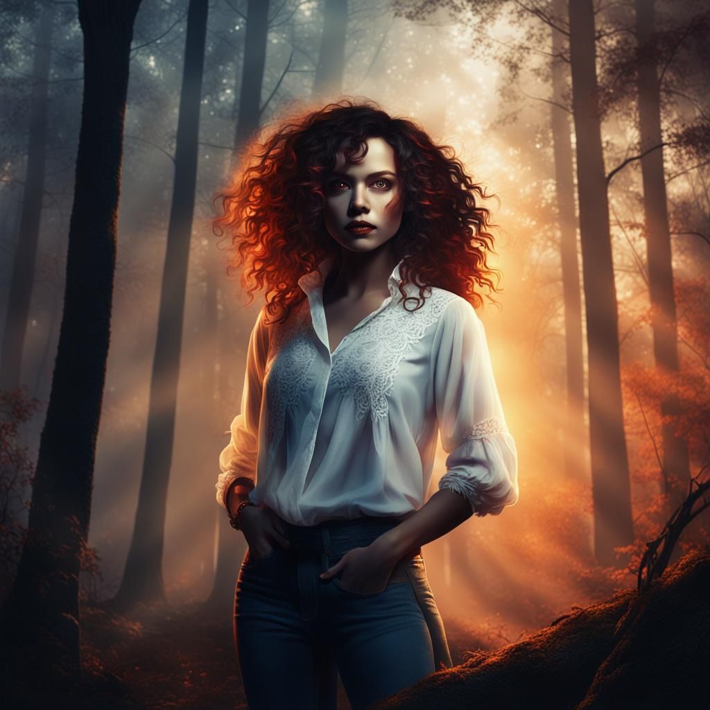 Ethereal Biracial Vampire in Misty Forest