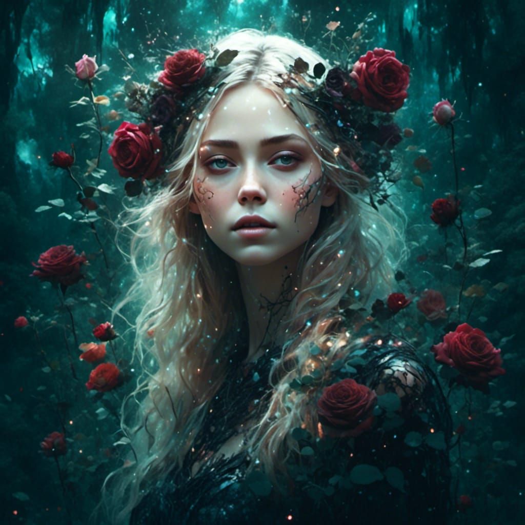 Elven Woman Double Exposure with Roses