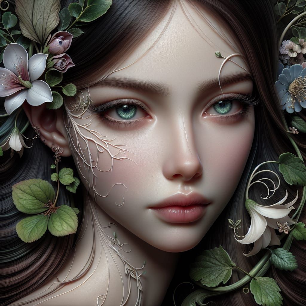 Ethereal Fairy Portrait with Botanical Elements