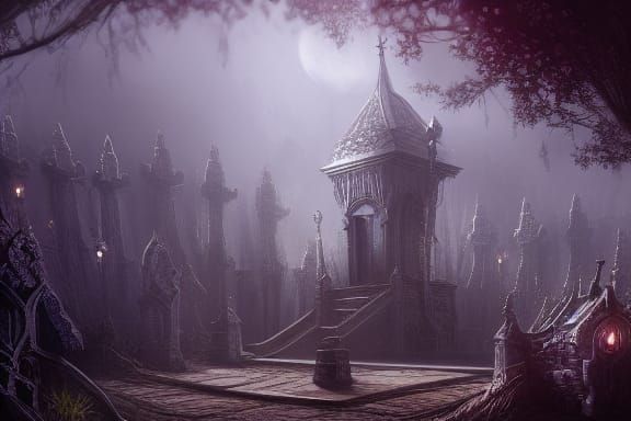 Fantastical Cemetery: Detailed Matte Painting in Deep Color