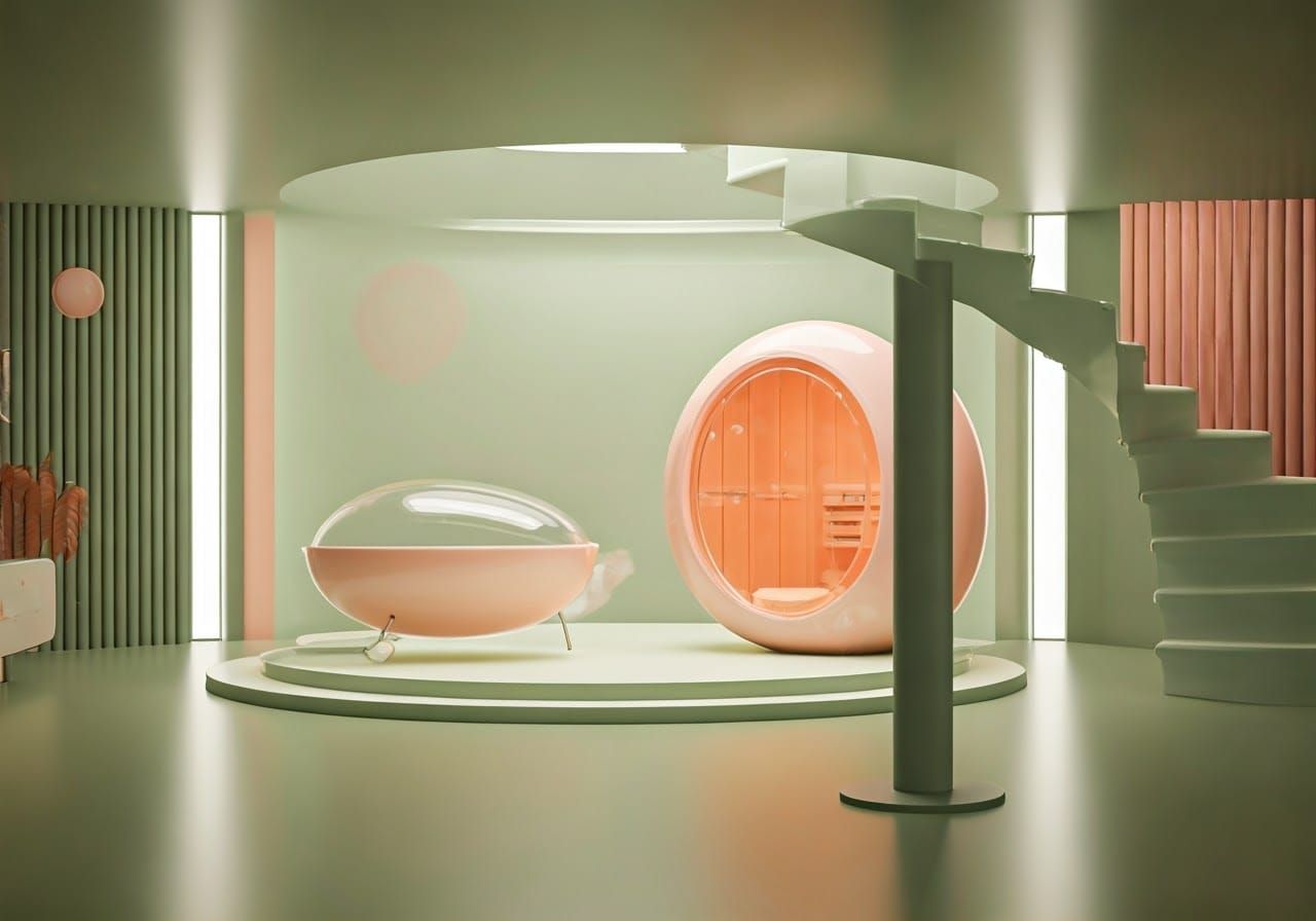 Surreal Space Age Sauna Sanctuary in Pastel Hues