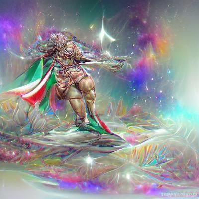 Fantasy Italian Warrior in Holographic Astral Style