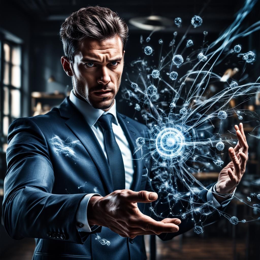 Hyperrealistic Young Businessman Exhibits Telekinetic Powers