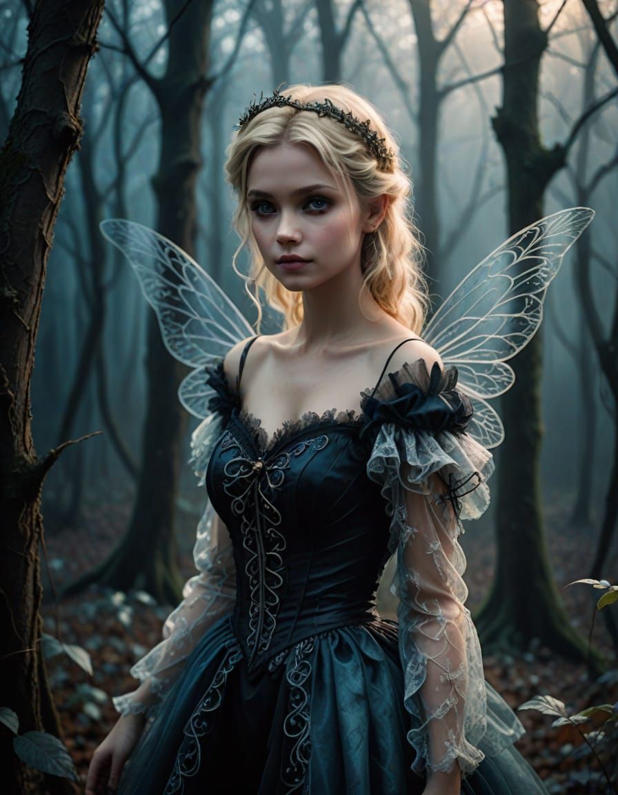 Gothic Fairy in Mystical, Moonlit Woods