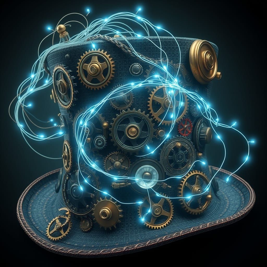 Steampunk Hat Adorned with Bioluminescent "String of Life"