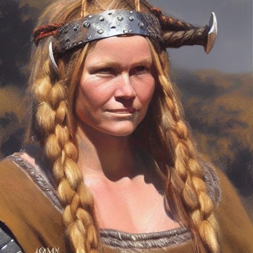 Viking Woman Portrait in Oil Painting Style