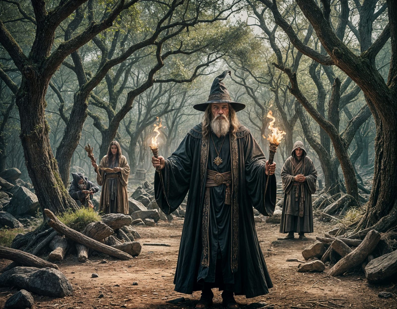 Cinematic Sorcerers Wielding Ancient Magic