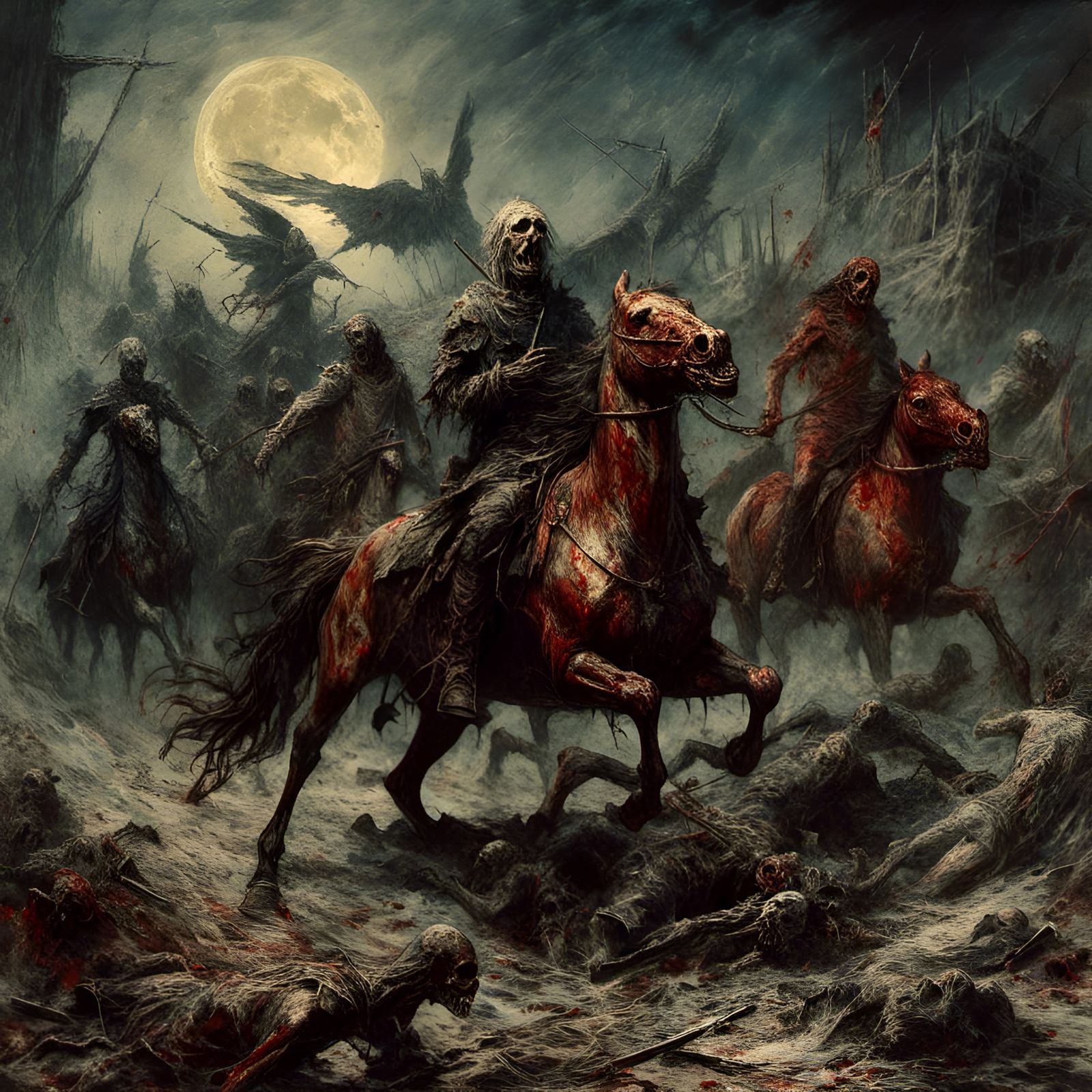 Zombie Horsemen of the Apocalypse in Creepy Style