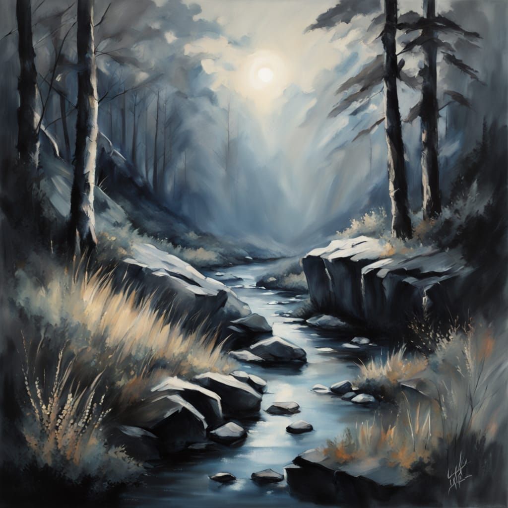 Wilderness Scene With Realistic Flowers in Acrylic