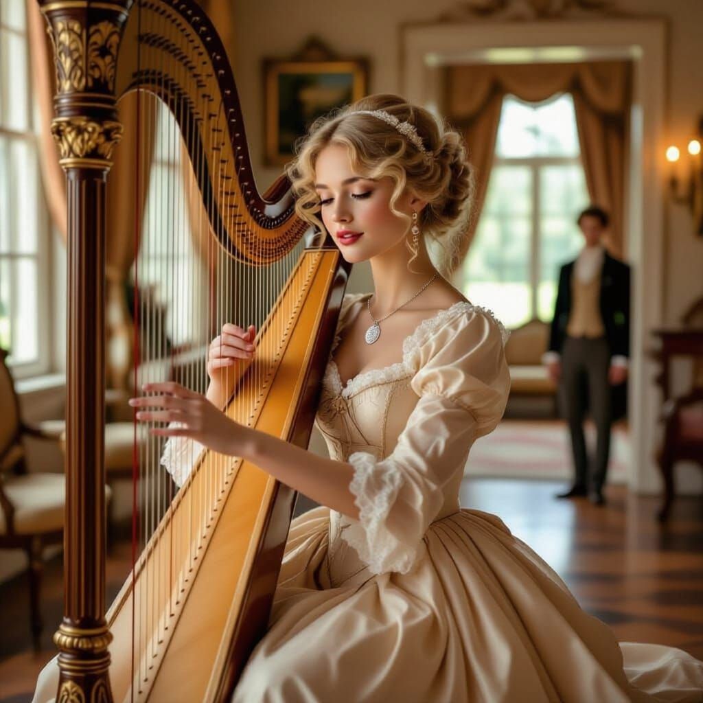 Regency Era Music Room With Elegant Singer