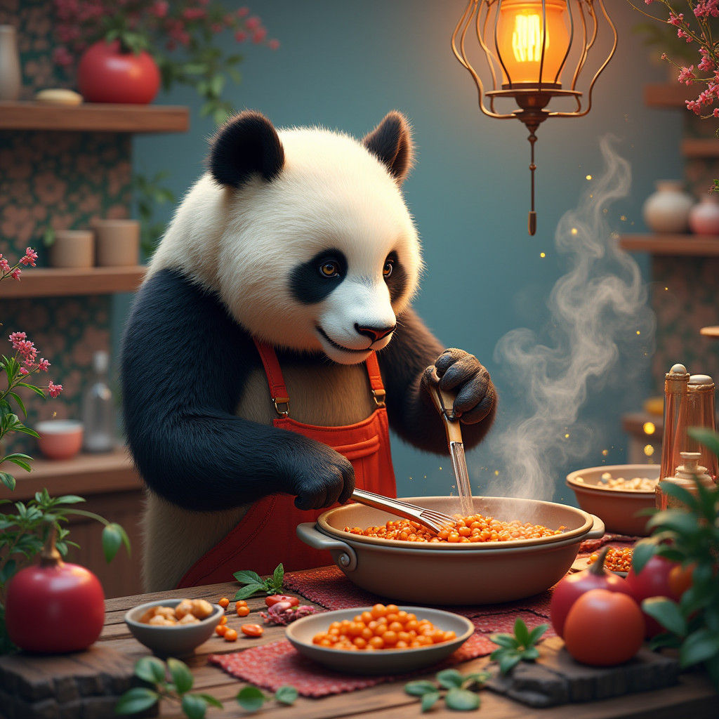 Panda Chef in a Fantastical Kitchen