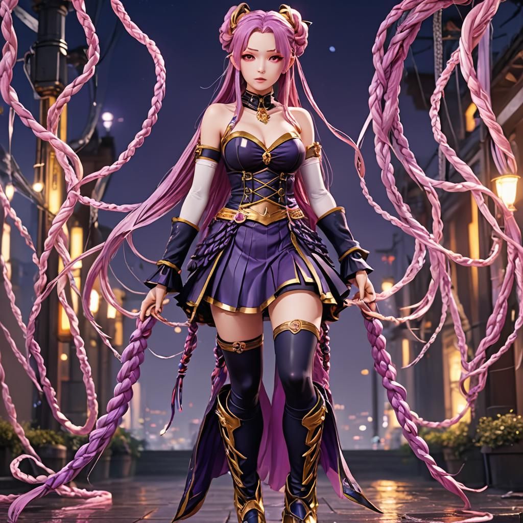 Anime Villainess with Long Braids in 3D Art