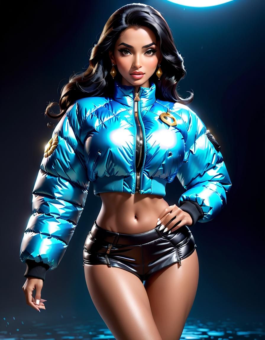 Hyperrealistic Portrait: Princess Jasmine in Nylon Puffer Ja...